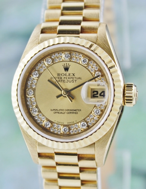(image for) A ROLEX LADY 18K GOLD OYSTER PERPETUAL DATEJUST - 100% ORIGINAL